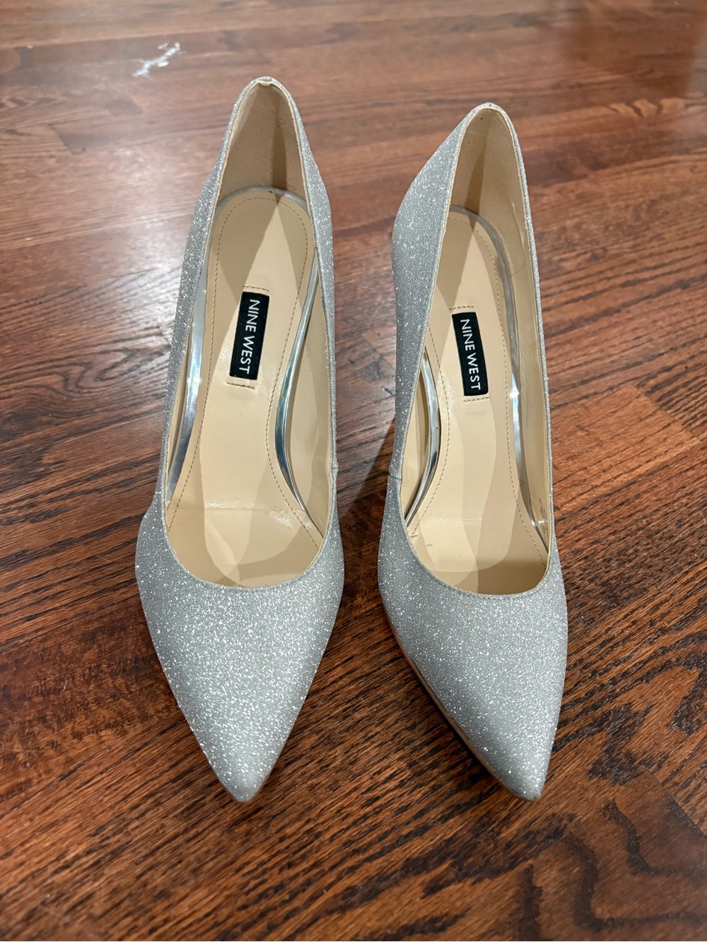 Nine West Silver Glitter Pointed-Toe Pumps